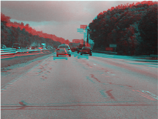 Figure 1: Color composite of frames from a video feature tracking example. (Frame A = red, frame B = cyan)